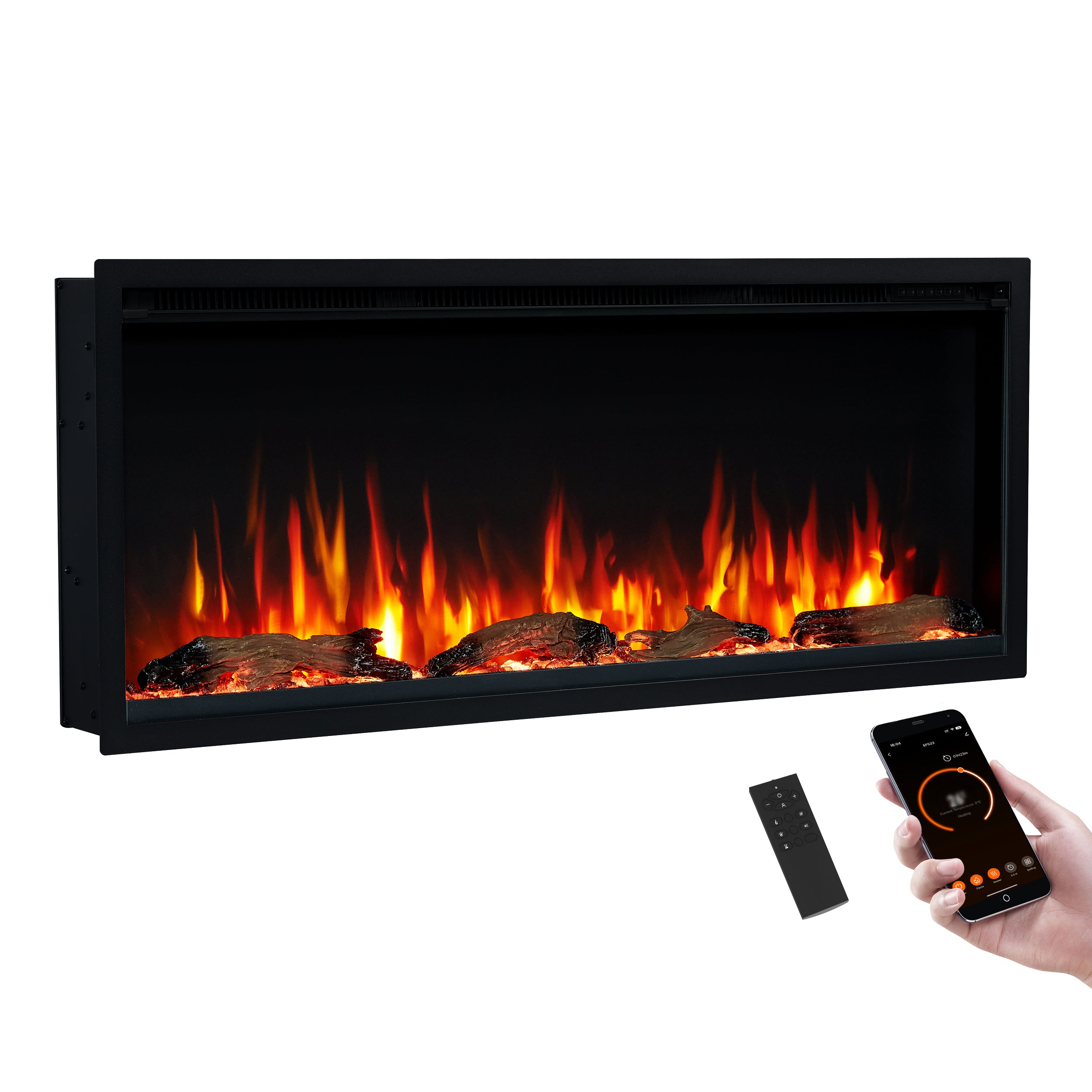PuraFlame Herman 36/42/50/60/72 Inch Smart Linear Electric Fireplace - Premium Flame with 9 Colors, Clean Design, Recessed in-Wall or Wall-Mount or Free Standing, Compatible with Alexa and Google Assistant
