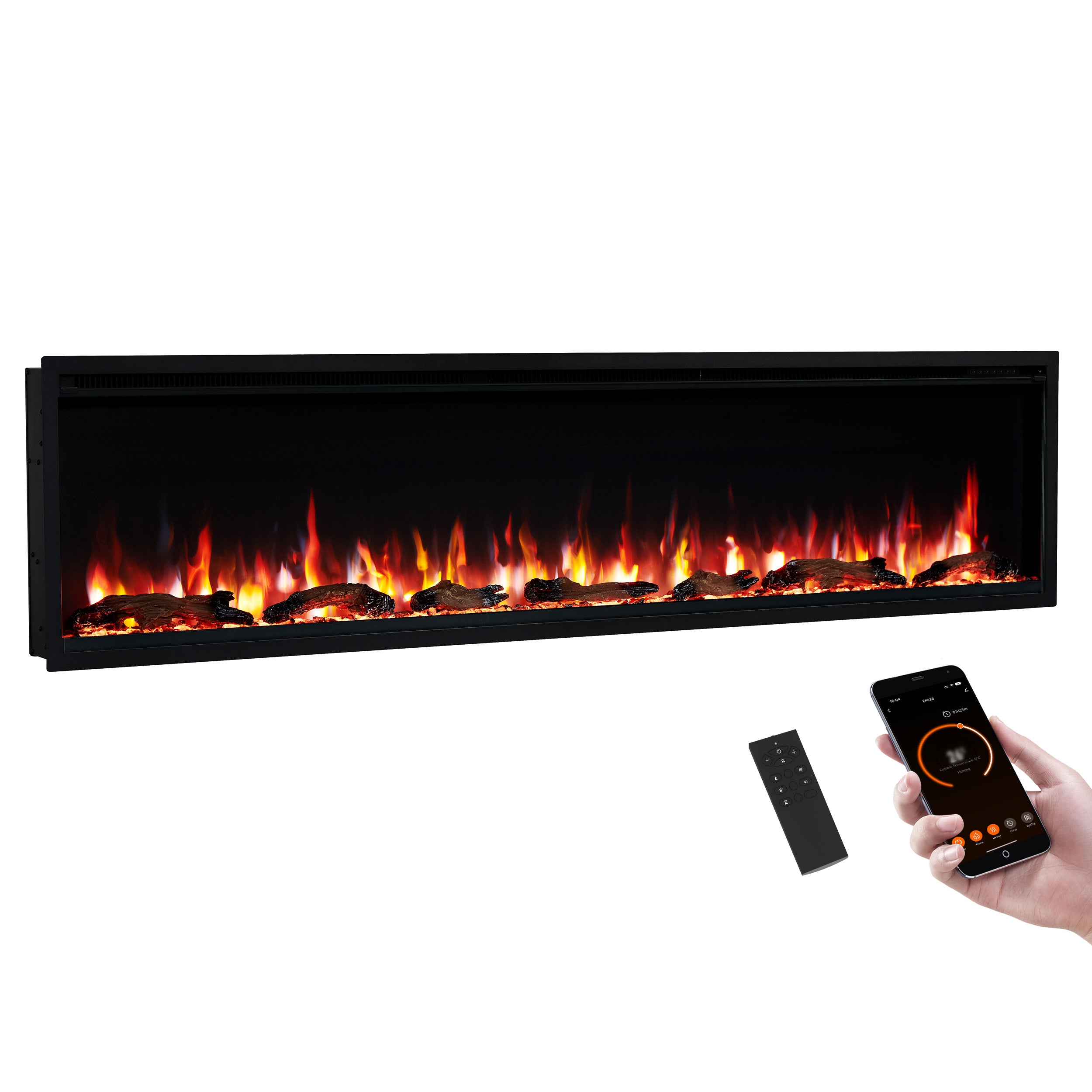 PuraFlame Herman 36/42/50/60/72 Inch Smart Linear Electric Fireplace - Premium Flame with 9 Colors, Clean Design, Recessed in-Wall or Wall-Mount or Free Standing, Compatible with Alexa and Google Assistant