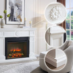 PuraFlame Fireplace Suite, 57 Inch Mantel Surround, Cream White with Exquisite Carving, with Western 30” Electric Fireplace Insert, 750W/1500W, Adjustable Flame, Remote