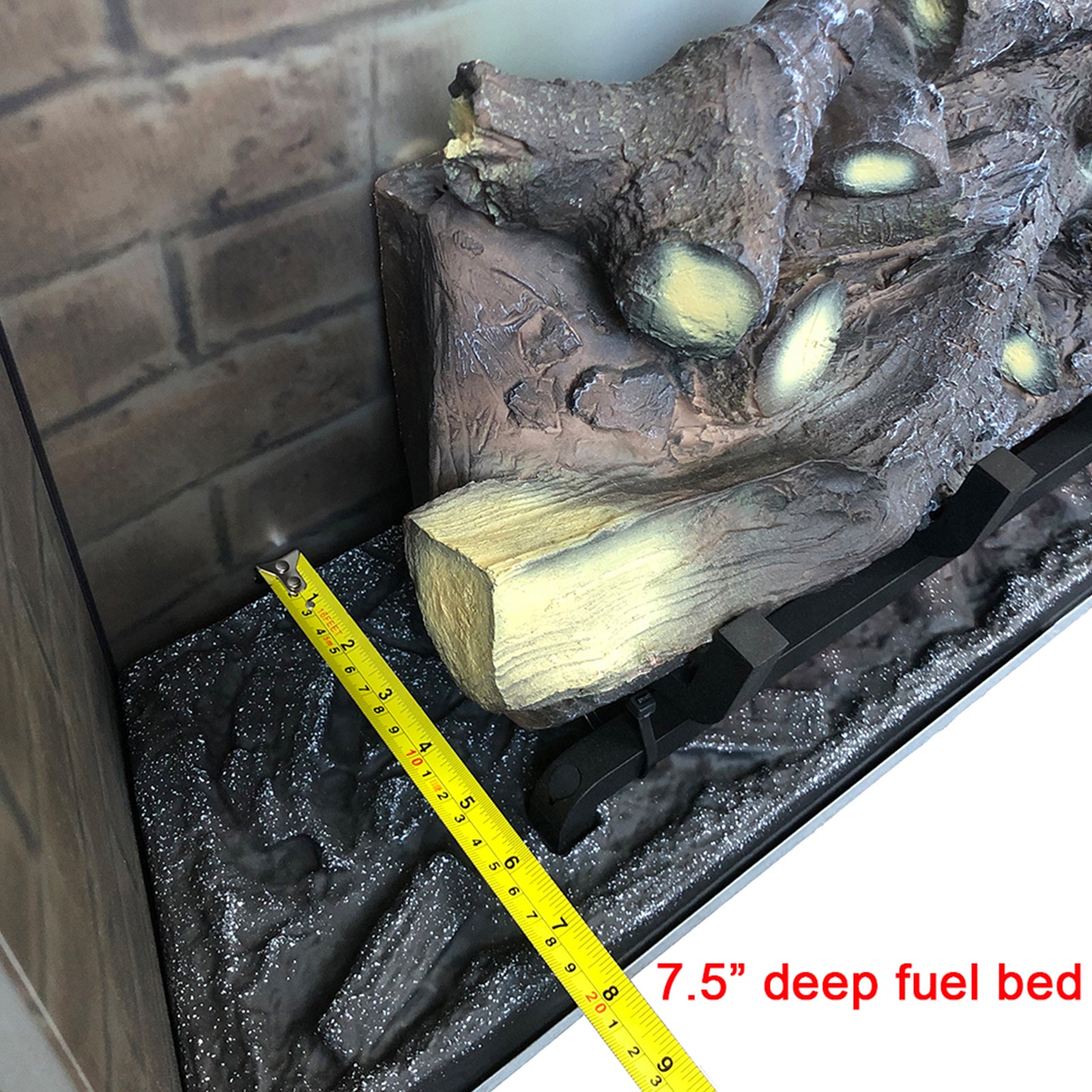 PuraFlame Klaus 26” Electric Fireplace Insert with Trim Kit, Fire Crackling Sound, Resin Log, Glass Door and Mesh Screen, 750/1500W heater, Black