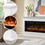 PuraFlame Henry 50” Electric Fireplace with 63” Mantel Surround | Realistic log, bright flame; Crystals included; 12 flame colors; Smart controlled; Child lock; White veneer; Clean design;