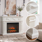 PuraFlame Fireplace Suite, 52 Inch Mantel Surround, Cream White with Exquisite Carving, with Western 30” Electric Fireplace Insert, 750W/1500W, Adjustable Flame, Remote