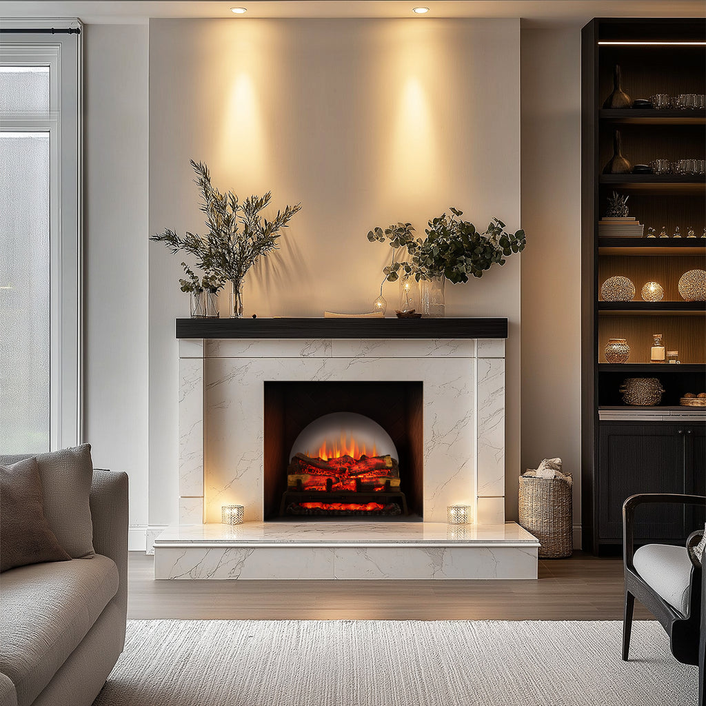 PuraFlame 24&27" Free Standing Electric Fireplace Log Set Insert, 750W/1500W Heater, 6 Flame Colors with 5 Brightness, Crackling Sound, Remote Control