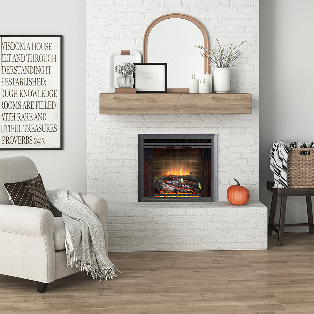 PuraFlame 23” Klaus Electric Fireplace Insert with Fire Crackling Sound Glass Door and Mesh Screen