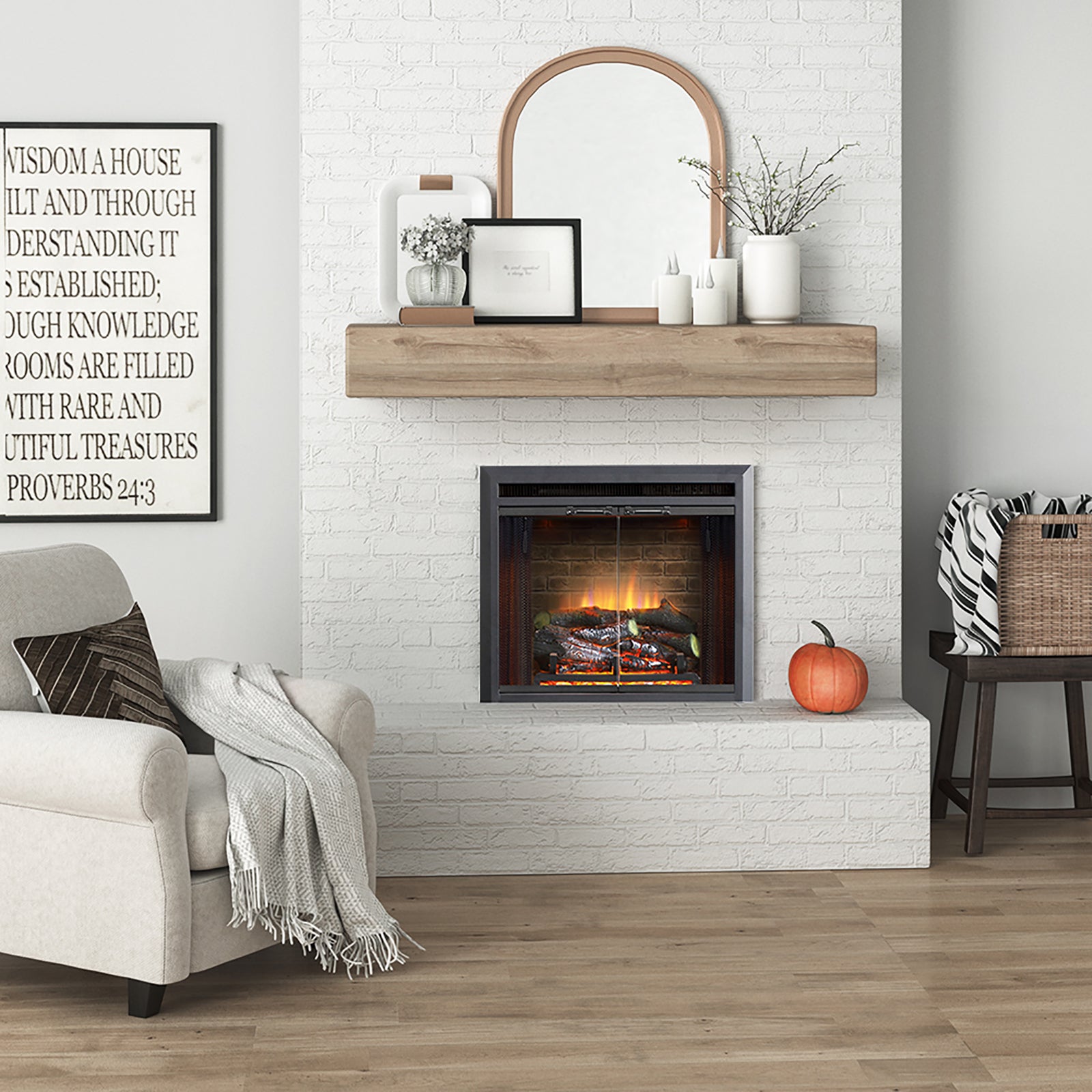 PuraFlame 23” Klaus Electric Fireplace Insert with Fire Crackling Sound Glass Door and Mesh Screen