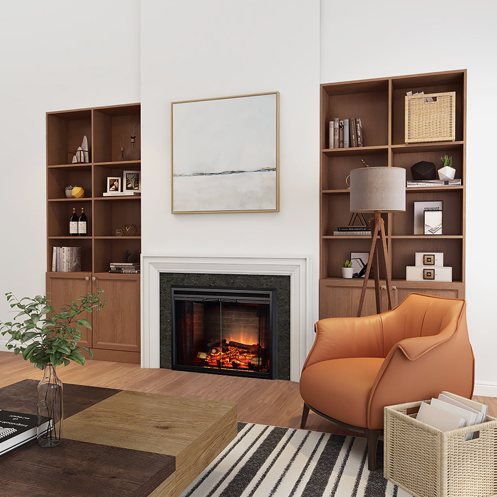 PuraFlame 33” Klaus Electric Fireplace Insert with Fire Crackling Sound Glass Door and Mesh Screen
