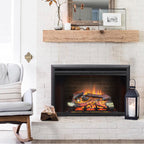 PuraFlame 33” Low Klaus Electric Fireplace Insert with Fire Crackling Sound Glass Door and Mesh Screen