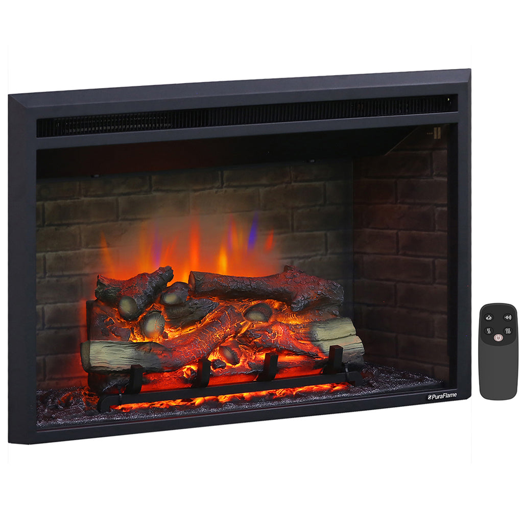 PuraFlame 33” Low Western Electric Fireplace Insert with Fire Crackling Sound
